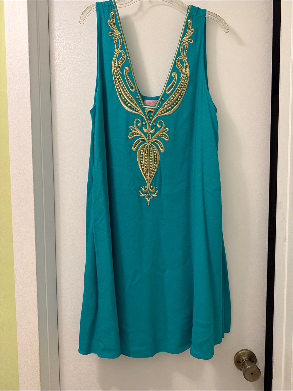 Lilly Pulitzer Turquoise Sleeveless Tunic with Gold Embroidery